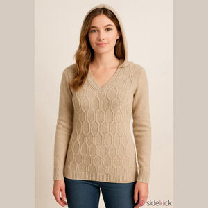 Sonoma Beige Cable Knit Hoodie Sweater Size M